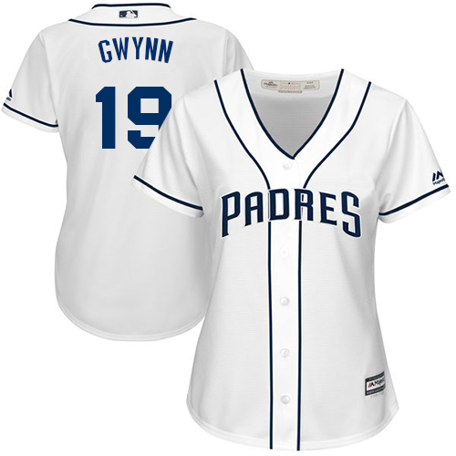 Padres #19 Tony Gwynn White Home Women's Stitched MLB Jersey - Click Image to Close